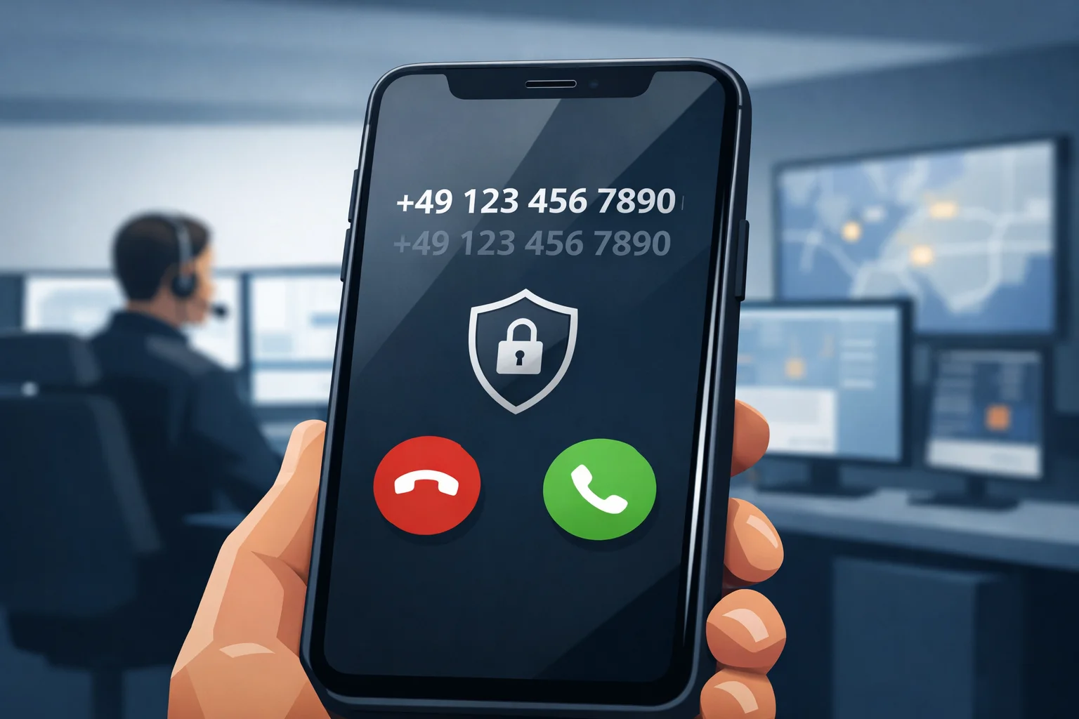 Call-ID Spoofing bei Sicherheitsanrufen mit gefälschter Rufnummer auf einem Smartphone